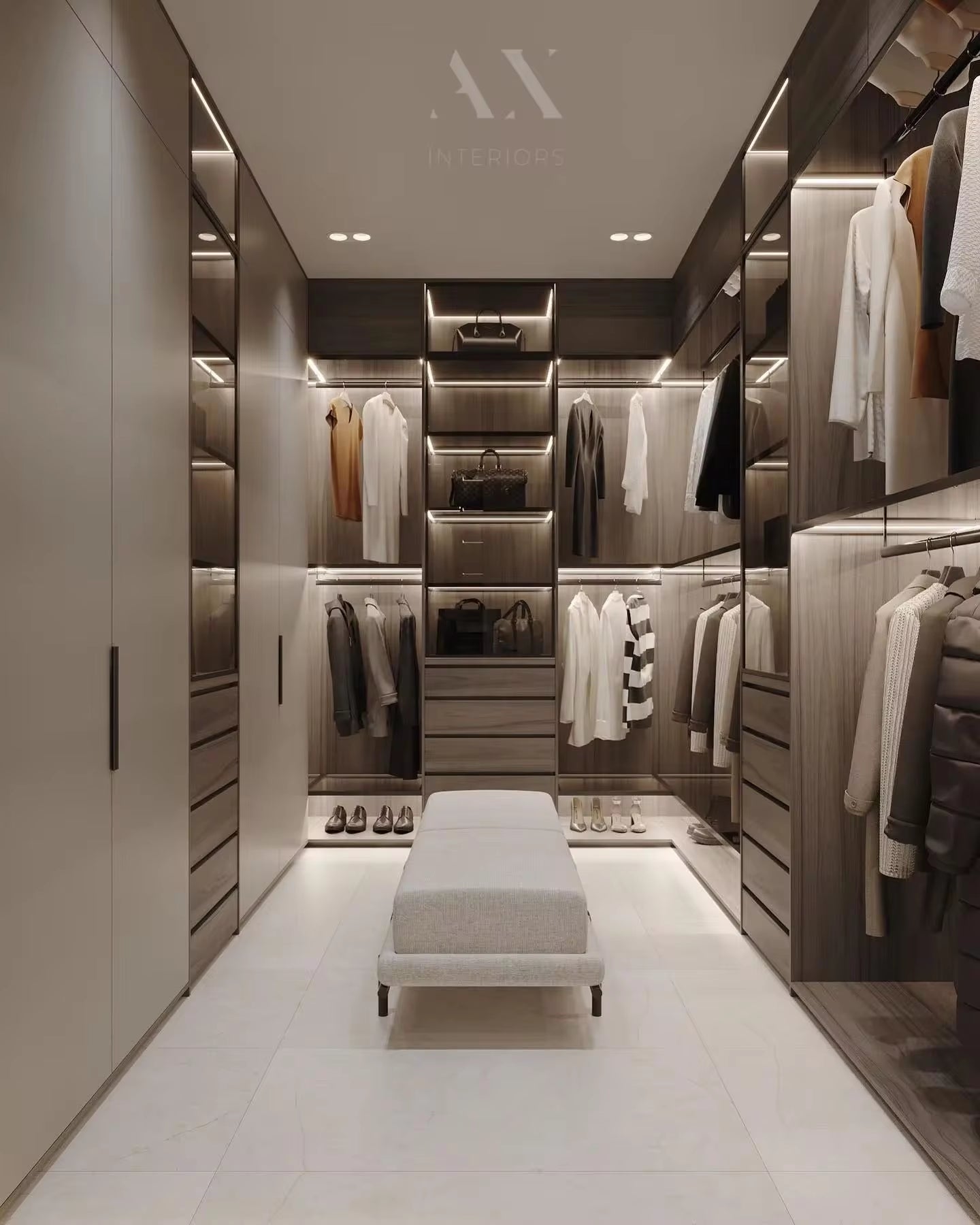 Combination Kledingkast Vestidor Designs LED Lights Bedroom Glass Mirror Family Dressing Wardrobe Closet