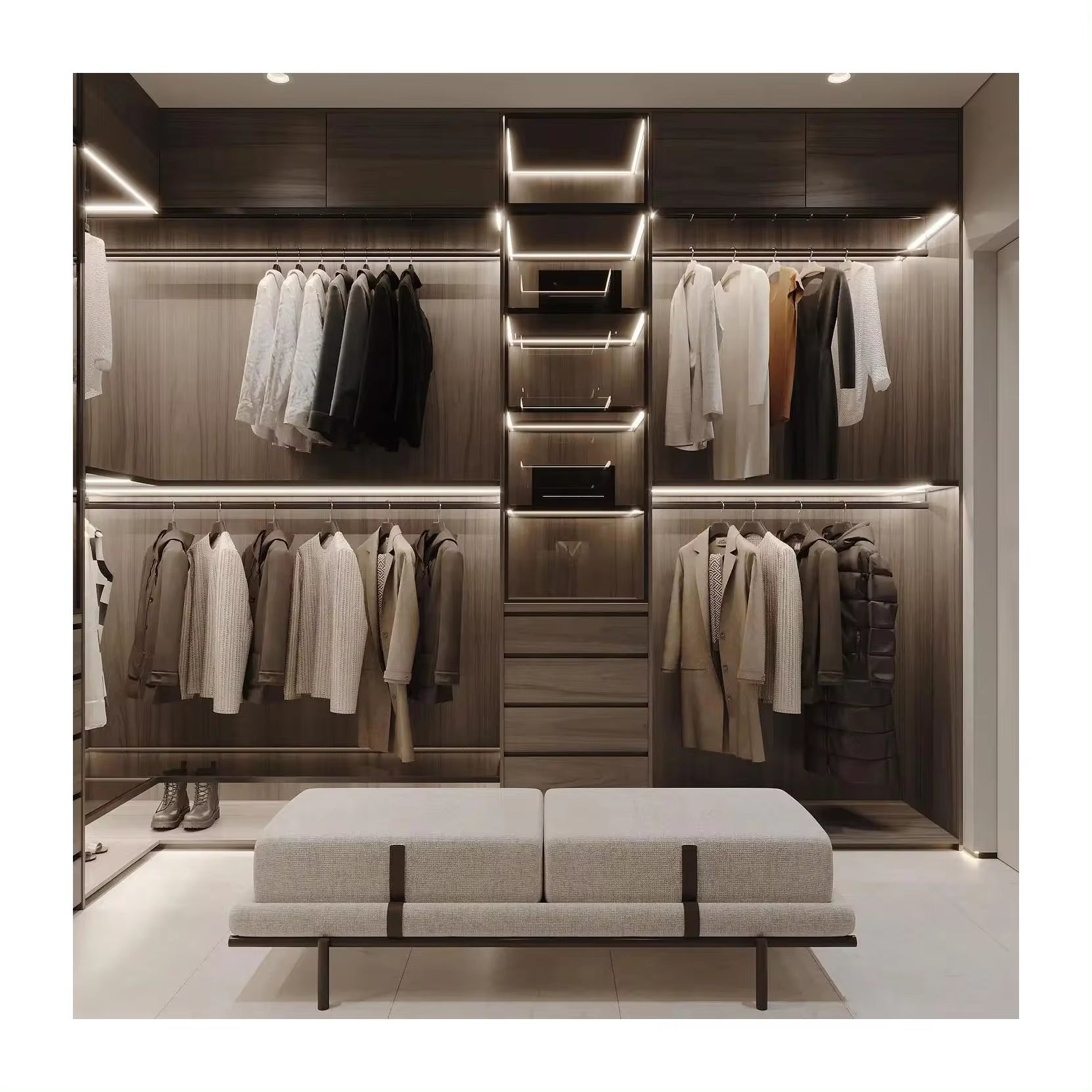 Combination Kledingkast Vestidor Designs LED Lights Bedroom Glass Mirror Family Dressing Wardrobe Closet