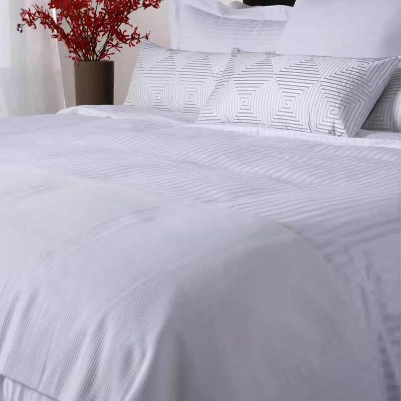 Wholesale 100% Cotton 3Cm Stripe Hotel Fitted Bed Sheet Set Used for 5 Star Hotel Knitted Bed Sheet