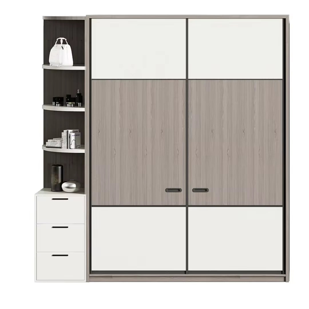 Light Luxury Wardrobe with Dressing Table Cream Style Home Bedroom Overall Glass Door Wardrobe One Door to the Top Customized