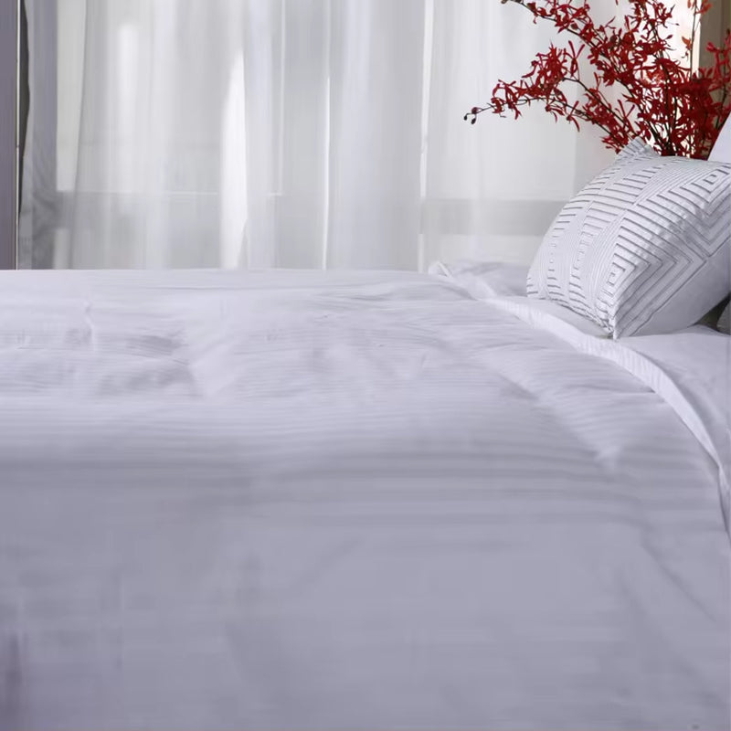 Wholesale 100% Cotton 3Cm Stripe Hotel Fitted Bed Sheet Set Used for 5 Star Hotel Knitted Bed Sheet