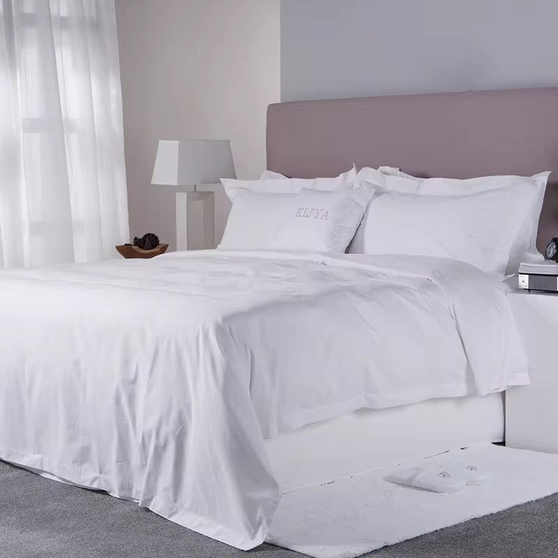 Luxury New Designs Egyptian Cotton Bedding Set Manufacturers White Hotel Flat Bed Sheet