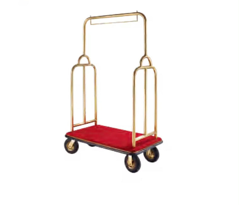 4 Wheel Hotel Bellman Luggage Cart Stainless Steel Hotel Lobby Brass Gold Trolley Luggage Trolley