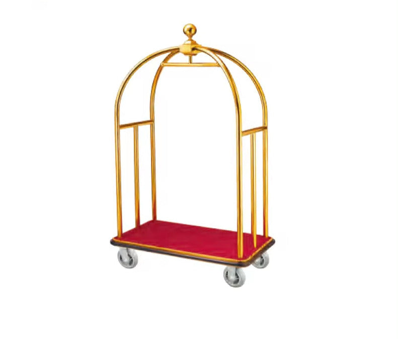 4 Wheel Hotel Bellman Luggage Cart Stainless Steel Hotel Lobby Brass Gold Trolley Luggage Trolley