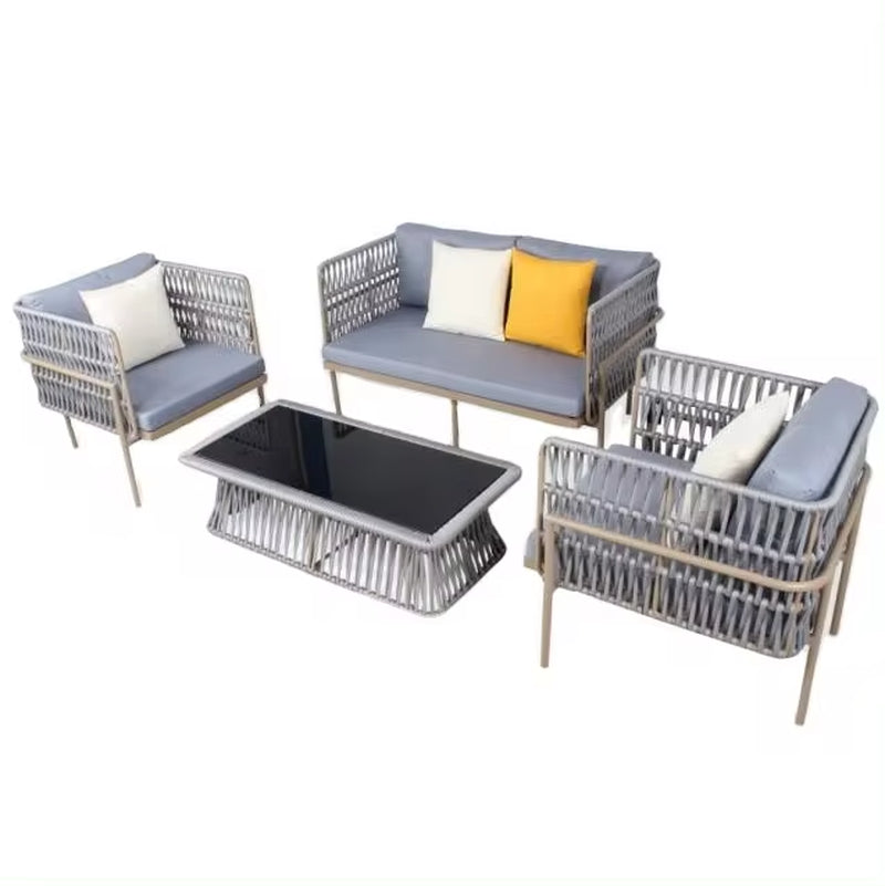 Polyester Rope Outdoor Furniture with Canopy Restaurant Outdoor Sofa Hotel PL Rope Combination Sofa Set