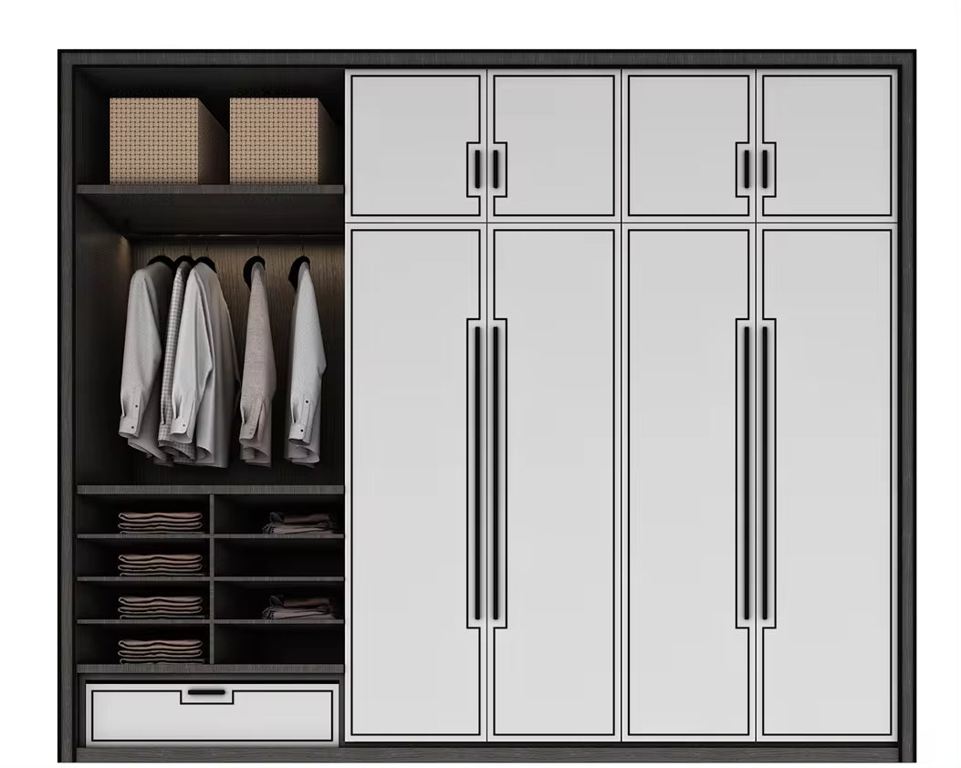 Light Luxury Wardrobe with Dressing Table Cream Style Home Bedroom Overall Glass Door Wardrobe One Door to the Top Customized