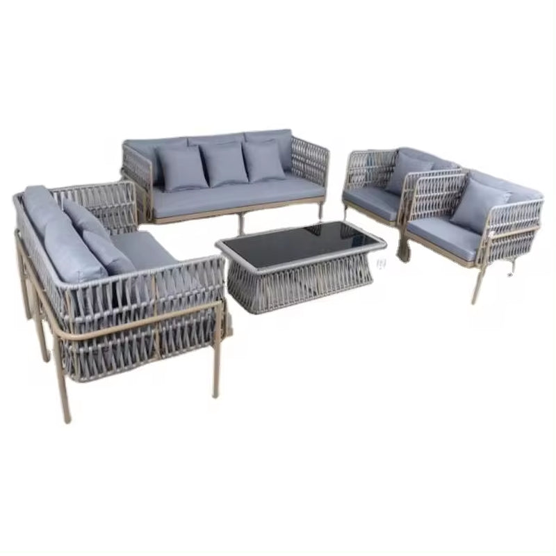 Polyester Rope Outdoor Furniture with Canopy Restaurant Outdoor Sofa Hotel PL Rope Combination Sofa Set