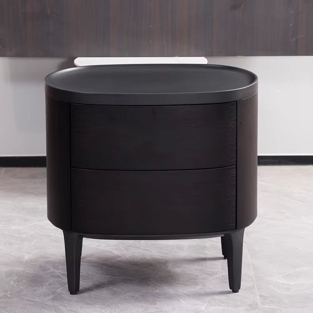 Italian Design High-End Wooden Nightstand with Two Drawers Bedside Tables for Bedroom Apartment Dining Hall Featuring Metal Legs