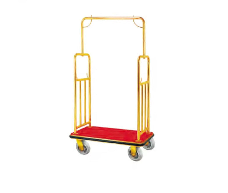 4 Wheel Hotel Bellman Luggage Cart Stainless Steel Hotel Lobby Brass Gold Trolley Luggage Trolley