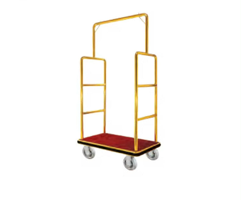 4 Wheel Hotel Bellman Luggage Cart Stainless Steel Hotel Lobby Brass Gold Trolley Luggage Trolley