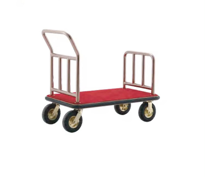 4 Wheels Stainless Steel Gold Color Used Hotel Bellman Luggage Trolley Cart for Sale